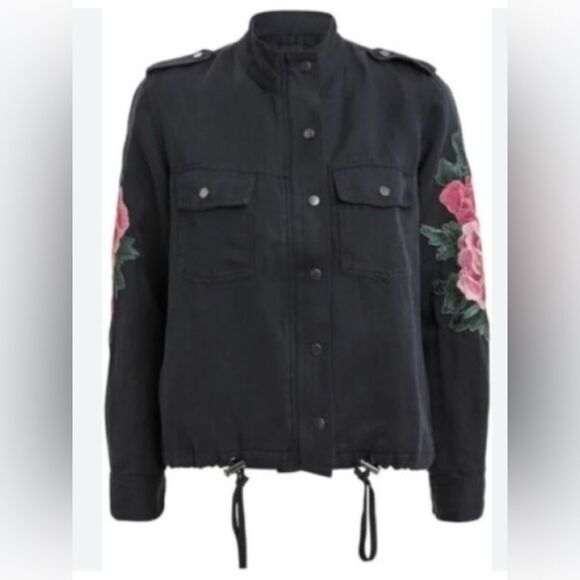 Rails Collins bomber jacket linen blend with floral patch embroidery. medium - Picture 10 of 10